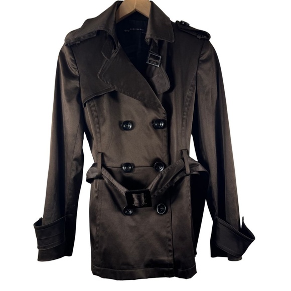 ZARA BASIC Chocolate Brown Double-Breasted Belted Trench Coat | Women’s M - Picture 1 of 14